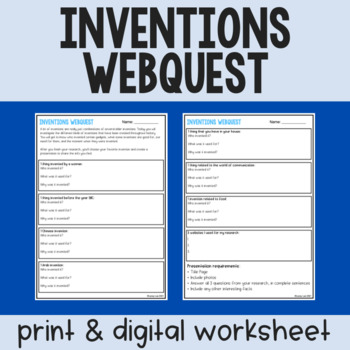 Preview of Emergency Sub Plans: Inventions Webquest