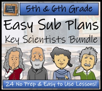 Preview of Emergency Sub Plans | Key Scientists Bundle | 5th Grade & 6th Grade