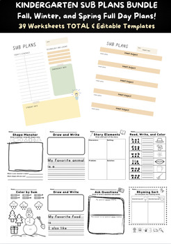 Preview of Emergency Sub Plans - Kinder - 3 Days - Fall, Winter, Spring - BUNDLE - EDITABLE