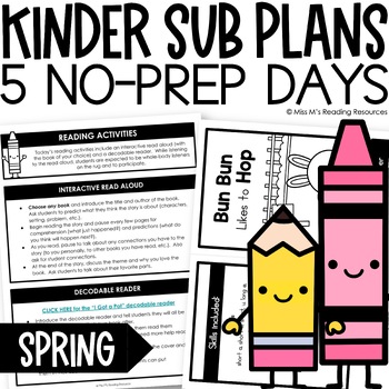 Preview of Emergency Sub Plans Kindergarten EDITABLE Substitute Plans SPRING