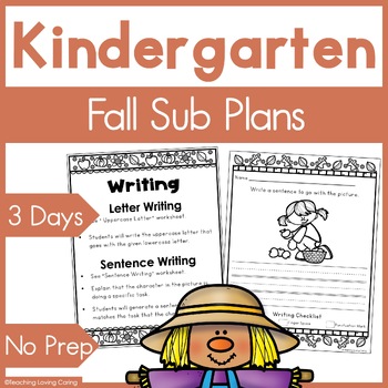 Preview of Kindergarten Sub Plans for Fall