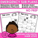 Emergency Sub Plans Kindergarten and First Grade Hair Love