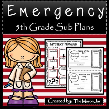 Preview of Emergency Sub Plans (Math 5th Grade) No Prep