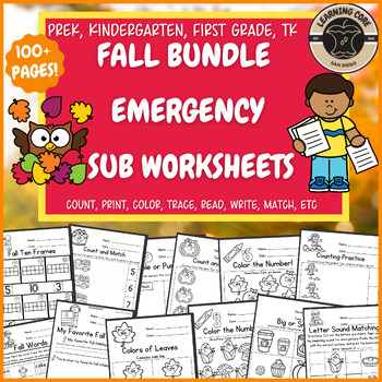 Preview of Fall Emergency Sub Plans Printables Bundle- PreK, Kindergarten, TK, UTK, First