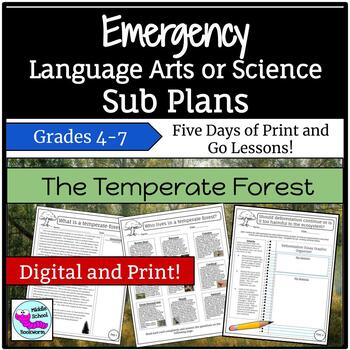Preview of Emergency Sub Plans: The Temperate Forest ELA or Science Print and Go