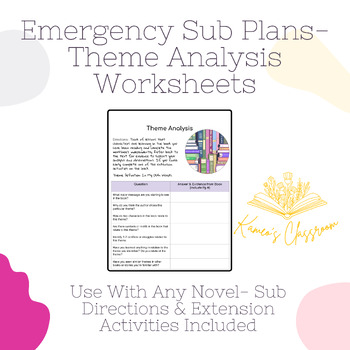 Preview of Emergency Sub Plans Theme Analysis | Theme Worksheets for Any Book | ELA Sub