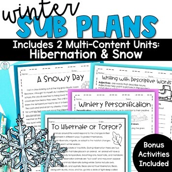 Preview of Emergency Sub Plans Winter 3rd Grade 4th Grade Substitute Lessons