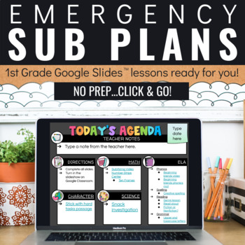 Preview of Emergency Sub Plans for 1st Grade | Digital | Virtual | Google Classroom