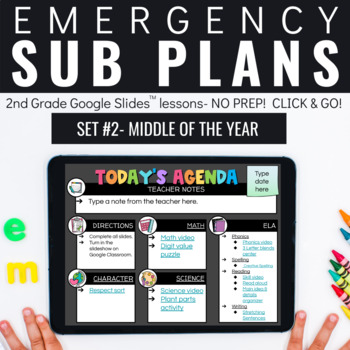 Preview of Emergency Sub Plans for 2nd Grade - SET 2 | Digital Sub Plans | Substitute Plans