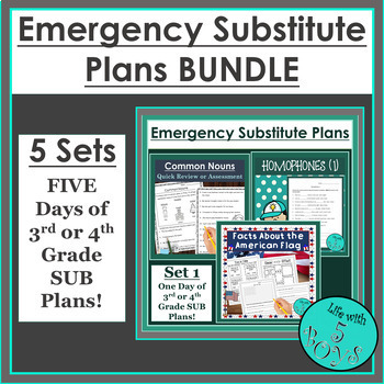 Preview of Emergency Sub Plans for 3rd or 4th Grade BUNDLE - FIVE DAYS of Plans!