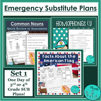 Preview of Emergency Sub Plans for 3rd or 4th Grade BUNDLE - Day 1 No Prep!