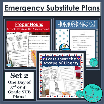 Preview of Emergency Sub Plans for 3rd or 4th Grade BUNDLE - Day 2 No Prep!