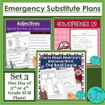 Preview of Emergency Sub Plans for 3rd or 4th Grade BUNDLE - Day 3 No Prep!