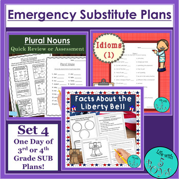 Preview of Emergency Sub Plans for 3rd or 4th Grade BUNDLE - Day 4 No Prep!
