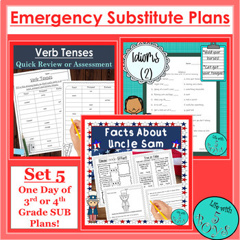 Preview of Emergency Sub Plans for 3rd or 4th Grade BUNDLE - Day 5 No Prep!