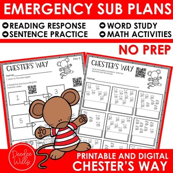 Preview of Emergency Sub Plans Kindergarten & First Grade Chester's Way Hands-On Worksheets