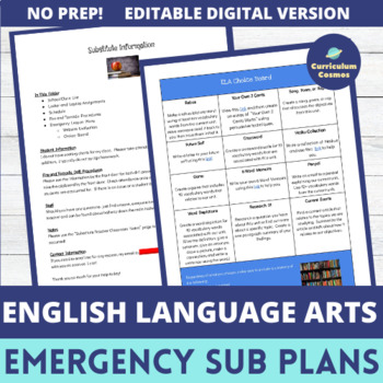 Preview of Emergency Sub Plans for ELA with Choice Board for Middle School