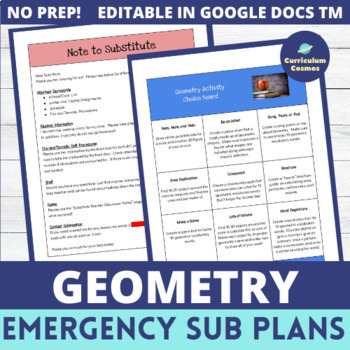 Preview of Emergency Sub Plans for Geometry with Choice Board