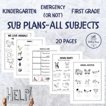 Preview of Emergency Sub Plans for Kindergarten, 1st Grade: No Prep Print and Go