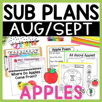 Preview of Emergency Sub Plans for Kindergarten or First Grade - August, September - Apples