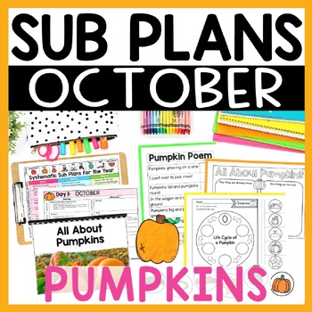 Preview of Emergency Sub Plans for Kindergarten or First Grade - October Pumpkin Themed