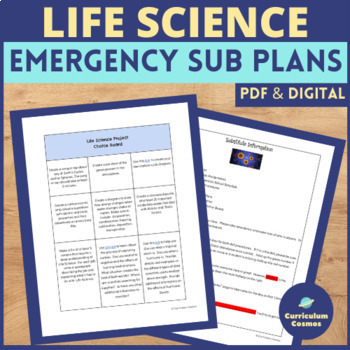 Preview of Emergency Sub Plans for Life Science with Choice Board