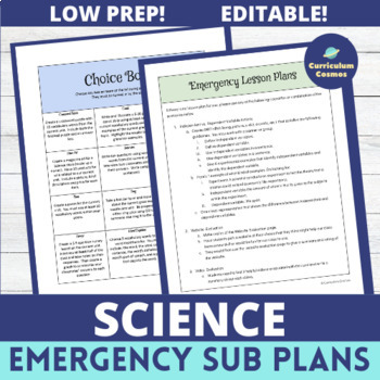 Preview of Emergency Sub Plans for Science with Choice Board