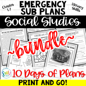 Preview of Emergency Sub Plans for Social Studies Bundle (5th, 6th, 7th Grade) *10 DAYS*