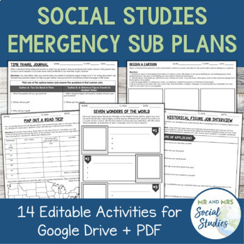 Preview of Emergency Sub Plans for Social Studies (Google Drive + PDF)