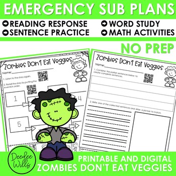 Preview of Emergency Sub Plans Kindergarten and First Grade Zombies Don't Eat Veggies