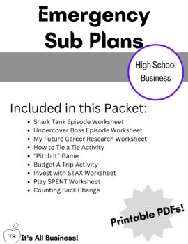 Preview of Emergency Sub Plans for the Business Classroom
