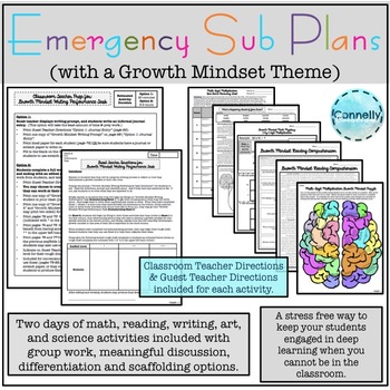 Preview of Emergency Sub Plans with a Growth Mindset Theme - 1 or 2 Days