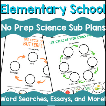 Preview of science sub plan, sub plans no prep, life cycle of a plant, emergency sub plans