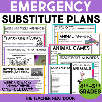 Preview of Emergency Substitute Plans 4th-5th grades - Weird Animal-Themed Sub Plans