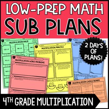 Preview of Emergency Substitute Plans - 4th Grade Math Sub Plans - Multiplication