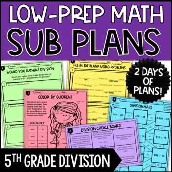 Preview of Emergency Substitute Plans - 5th Grade Math Sub Plans - Division