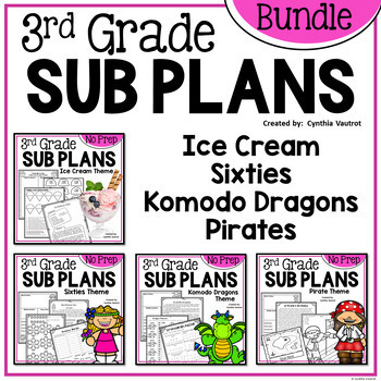 Preview of 3rd Grade Emergency No Prep Sub Plans Thematic Activities for Substitute Binder