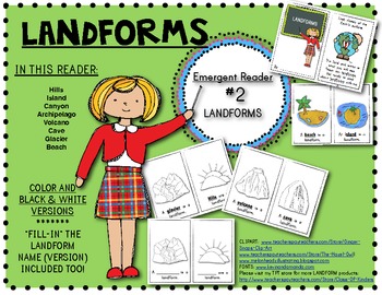 Preview of Emergent Reader Book #2: "Landforms" Kindergarten Social Studies