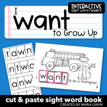 Preview of Emergent Reader about Community Helpers for Sight Word WANT: "I Want to Grow Up"