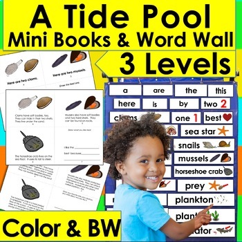 Preview of Tide Pools Differentiated Mini Books - 3 Levels + Illustrated Word Wall Cards