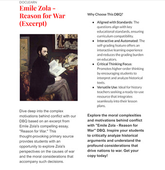 Preview of Emile Zola - Reason for War (Excerpt) WWI DBQ NO PREP/SELF GRADING