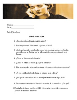 Preview of Emilia Pardo Bazán Web Quest en español + repaso de gramática