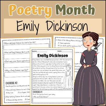 Preview of Emily Dickinson National Poetry Month Reading Comprehension Passage & Questions