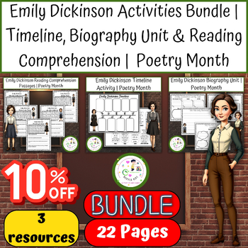 Preview of Emily Dickinson Activities Bundle|Timeline, Biography Unit&Reading Comprehension