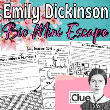 Preview of Emily Dickinson Biography Mini Escape - Introduce, Study Author Bio with Puzzles