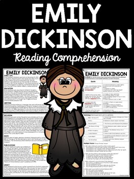 Preview of Poet Emily Dickinson Biography Reading Comprehension Worksheet