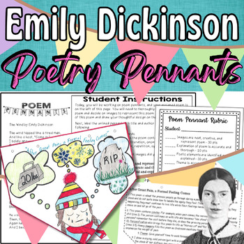 Preview of Emily Dickinson Poetry Pennants: Students Analyze, Draw, Write, Explain