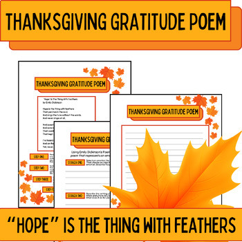 Preview of Emily Dickinson Thanksgiving Gratitude Poetry Writing