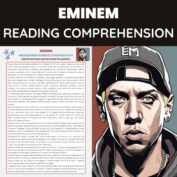 Preview of Eminem Biography Reading Comprehension | Hip-Hop and Rap Music Artist