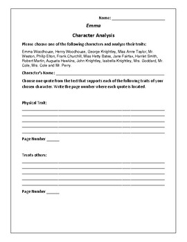 Character Analysis and Description Template teacher made